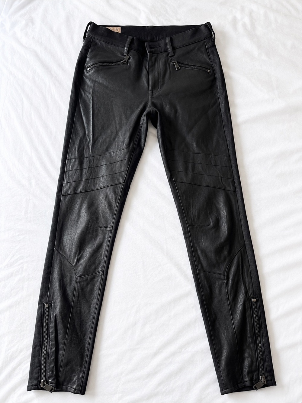 Ralph Lauren Varick Leather Moto Leggings Black Size 28 Ankle Zip